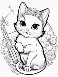 Kitty with a Magic Wand Coloring Pages - Enchanted Kitten Waving a Wand  minimal black outline printable sheet, coloring page