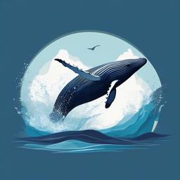 Whale clipart - humpback whale breaching out of the water  color,minimalist,vector clipart