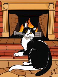 cat clip art,purring contentedly by a crackling fireplace 