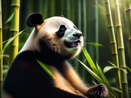 Cute Panda Munching on Bamboo in a Bamboo Grove 8k, cinematic, vivid colors