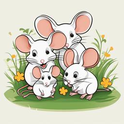 Mice clipart - mouse family playing together in the grass  color,minimalist,vector clipart