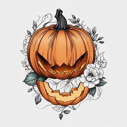 Girly Pumpkin Tattoo - Pumpkin tattoo with feminine and cute elements.  simple color tattoo,minimalist,white background