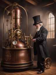 curious steampunk inventor unveiling a fantastical, steam-powered invention. 