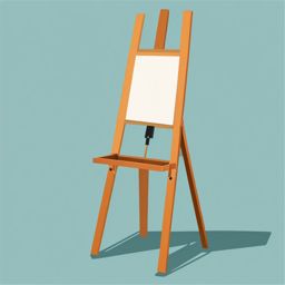 Easel Clipart - Wooden artist easel holding a work in progress.  color clipart, minimalist, vector art, 