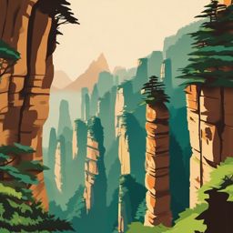 Zhangjiajie National Forest Park sticker- Towering sandstone pillars in China, , sticker vector art, minimalist design