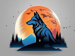 Howling Wolf Moon Tattoo,mesmerizing scene, wolf's haunting howl under the radiant moon, profound connection with the night sky. , color tattoo design, white clean background