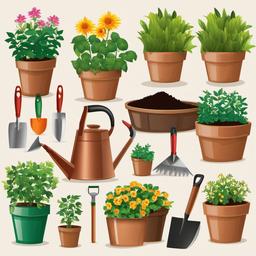 Garden clipart - garden tools and potting soil  clipart