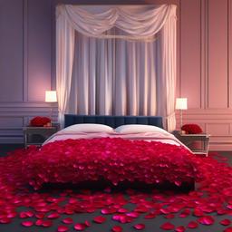 Bed clipart - romantic bed setup with rose petals  