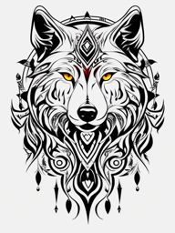 Tribal Tattoo with Wolf,tribal symbols and the noble wolf united in ink, testament to our connection with the wild. , color tattoo design, white clean background