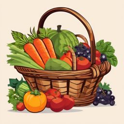 Harvest Basket clipart - Overflowing basket of fresh produce, ,vector color clipart,minimal