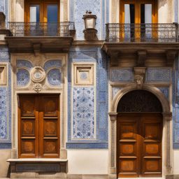 portuguese azulejos, with ornate tiles, adorn historic buildings in porto, portugal. 