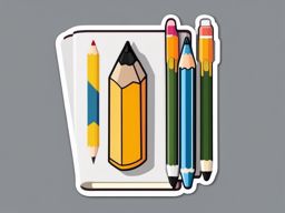 Pencil and Sketchbook Sticker - Pencil next to an artist's sketchbook, ,vector color sticker art,minimal