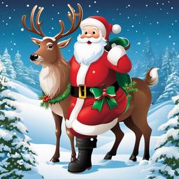 Santa clipart - Santa with reindeer in the snow  