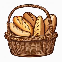 Bread clipart - French baguette in a basket.  vector style illustration, white background