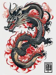 Asian Dragon Tattoo - Tattoos inspired by various Asian dragon designs and cultural influences.  simple color tattoo,minimalist,white background