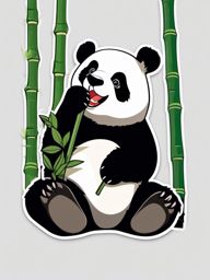 Panda Sticker - A panda munching on bamboo. ,vector color sticker art,minimal