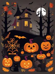 halloween clipart,conjuring spooky spells in a haunted forest 