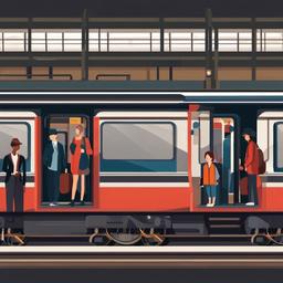 Train clipart - train station with passengers waiting  