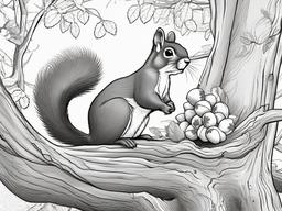 Squirrel cartoon - Squirrel gathering acorns in a tree  