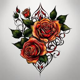 fire and rose tattoo  simple color tattoo,white background