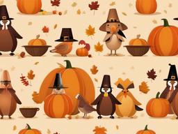 Thanksgiving Wallpaper-A playful Thanksgiving design, featuring cute animal characters dressed in Thanksgiving costumes.  aesthetic background wallpaper