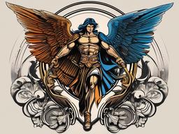 Arch Angel Michael Tattoo-Paying homage to the celestial warrior with an archangel Michael tattoo, symbolizing strength, courage, and divine protection.  simple vector color tattoo