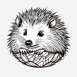 Hedgehog Tattoo - Adorable hedgehog curled up into a spiky ball  few color tattoo design, simple line art, design clean white background