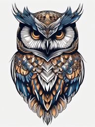 Regal owl tattoo in majestic flight, exuding strength.  color tattoo style, minimalist design, white background