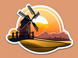 Rural Windmill and Sunset Emoji Sticker - Countryside charm under a setting sun, , sticker vector art, minimalist design