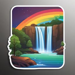Rainbow over Waterfall Emoji Sticker - Nature's colorful display over cascading waters, , sticker vector art, minimalist design