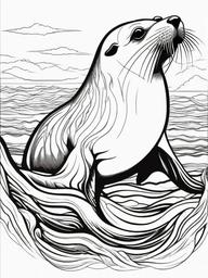 Sea Lion Coloring Pages - Agile Ocean Swimming Mammal  black outline printable coloring page