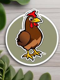 Rhode Island Red cartoon - hardy, brown egg-laying chicken  cartoon sticker style