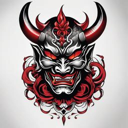 Hannya and Oni Mask Tattoo - Features both the Hannya and Oni masks in a powerful and symbolic tattoo design.  simple color tattoo,white background,minimal