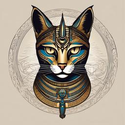 Egyptian Cat God Tattoo-Bold and dynamic tattoo featuring an Egyptian cat god, capturing the elegant and mysterious nature of this feline deity.  simple color vector tattoo