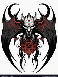 Demon Hunter Tattoo-Bold and powerful tattoo featuring a demon hunter, capturing themes of strength and fantasy.  simple color tattoo,white background