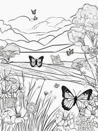 Butterfly Picnic Coloring Pages - Butterflies Enjoying a Picnic in Nature  minimal black outline printable sheet, coloring page