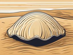 Secretive Clam Half-Buried in the Sand Clip Art - A secretive clam partially buried in the sandy seabed,  color vector clipart, minimal style