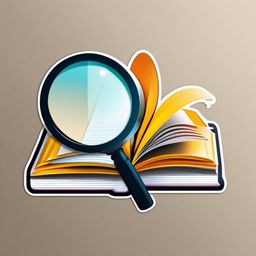 Book and Magnifying Glass Sticker - Open book with a magnifying glass, ,vector color sticker art,minimal