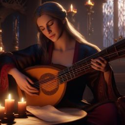 Bard discovers an enchanted lute that allows them to manipulate emotions and control the hearts of others.  8k, hyper realistic, cinematic