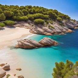 untouched corsican beaches - sketch the untouched beauty of corsica's hidden beaches, with pristine shores and crystal-clear mediterranean waters. 