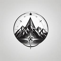 Mountain Tattoo with Compass - Tattoo featuring both a mountain and compass.  simple vector tattoo,minimalist,white background