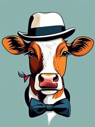 Cow in bowtie and hat ink: Dapper charm, a touch of humor.  simple color tattoo style