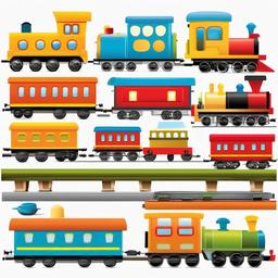 Train clipart - colorful toy train set with cars  