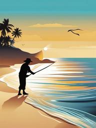 Fishing clipart - fishing with a net on a beach  