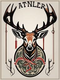 Antler and Hook Tattoo-Bold and dynamic tattoo featuring antlers and a fishing hook, perfect for those who enjoy hunting and fishing.  simple color vector tattoo