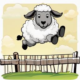 Sheep clipart - cartoon sheep jumping over a fence  