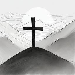 drawing of a cross on a hill  minimal rough sketch scribbles,doodles,black and white