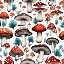 mushroom forest tattoo  simple color tattoo,white background