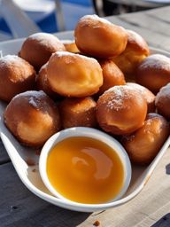 greek loukoumades, honey-drizzled doughnuts, devoured at a seaside taverna on mykonos. 