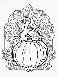 Turkey with a Pumpkin Lantern Coloring Pages - Festive Turkey Lighting the Way  minimal black outline printable sheet, coloring page